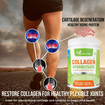 Premium Collagen Powder 500g Unflavoured High Grade Hydrolysed Collagen Joints, Bones, Gut, Wrinkles, Hair, Skin, Nails, Pain, Injury, Sleep, Fitness, Keto Euphoria BlissBuy Supplements Australia