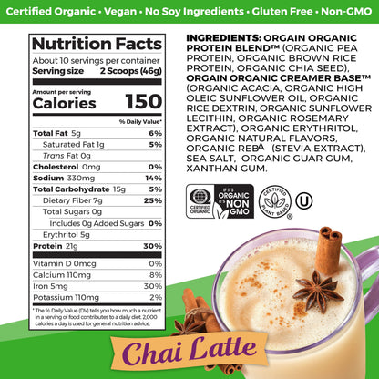 Orgain Organic Vegan Protein Powder, Chai Latte - 21g Plant Based Protein, Gluten Free OrgainBuy Supplements Australia