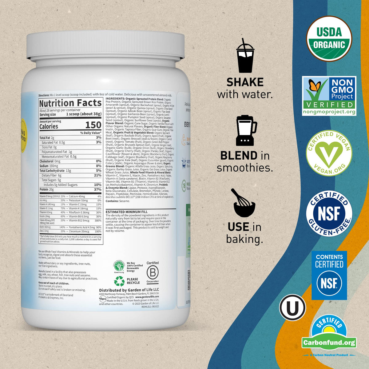Garden of Life Vegan Protein Powder - Raw Organic Meal Replacement Shakes