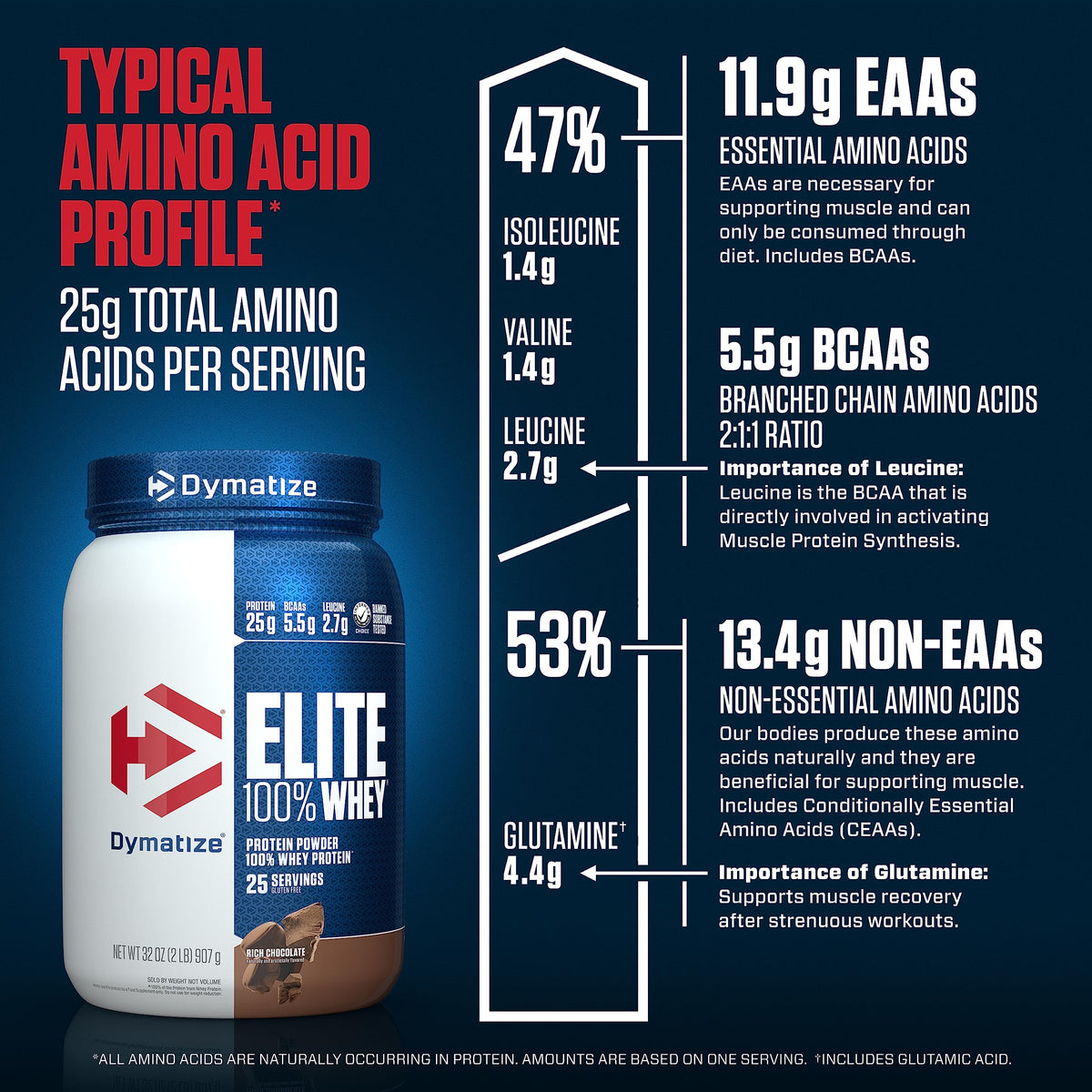 Dymatize Elite 100% Whey Protein Powder, 25g Protein, 5.5g BCAAs & 2.7g L-Leucine DymatizeBuy Supplements Australia