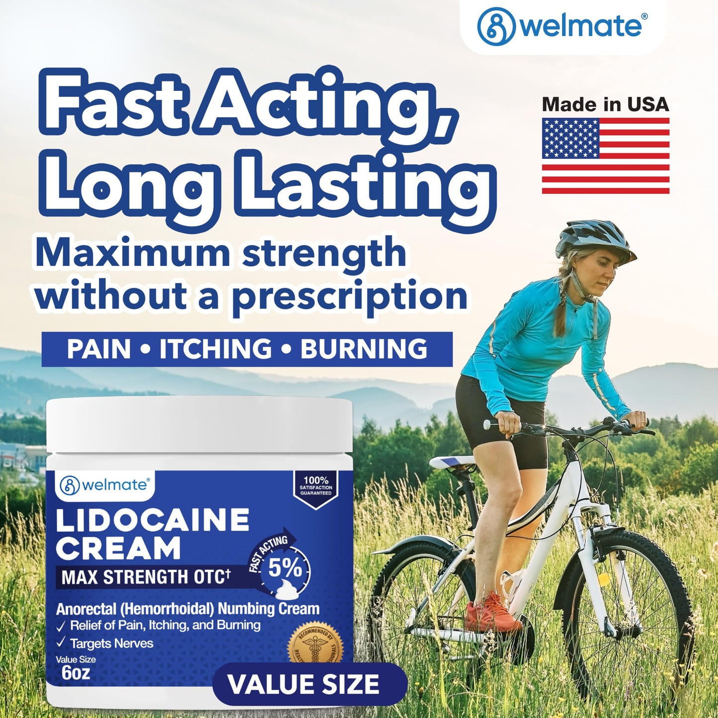 WELMATE 5% Lidocaine Cream for Hemorrhoids, 6 oz Jar – Fast-Acting Lidocaine Numbing Cream & Topical Analgesic Cream for Anorectal Itch Relief WELMATE buy supplements Au