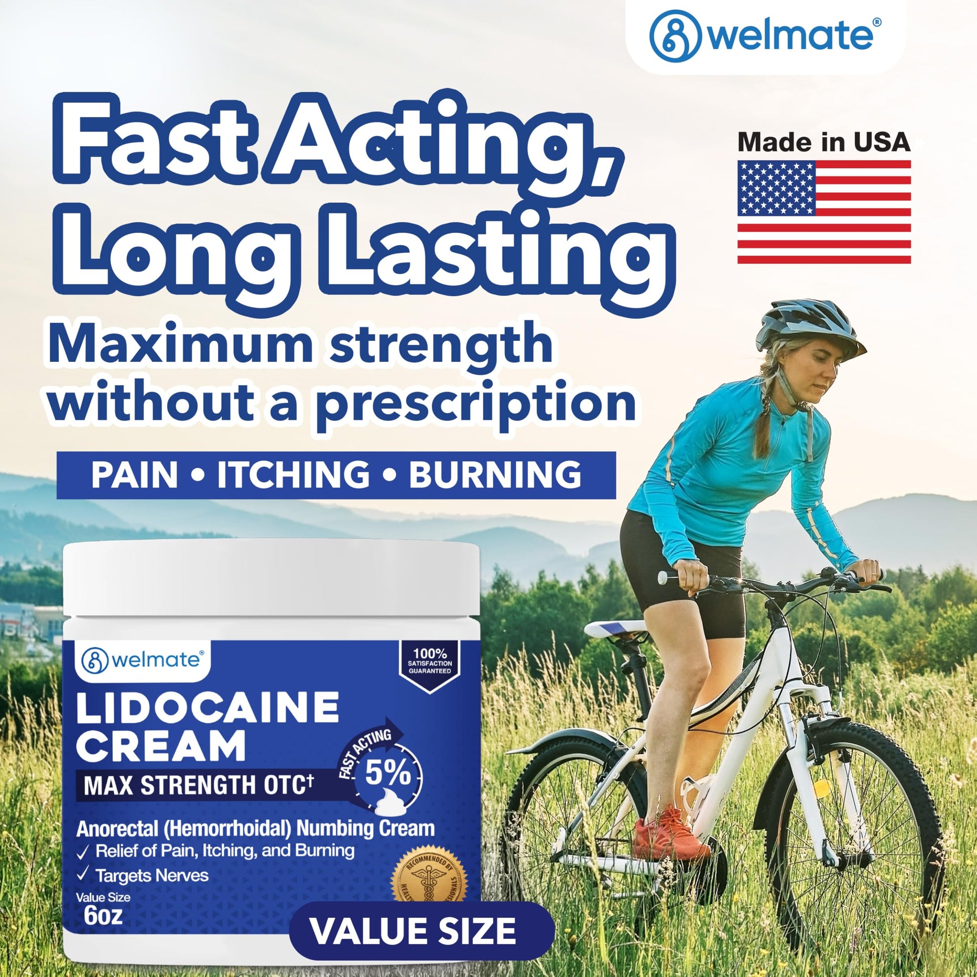 WELMATE 5% Lidocaine Cream for Hemorrhoids, 6 oz Jar – Fast-Acting Lidocaine Numbing Cream & Topical Analgesic Cream for Anorectal Itch Relief WELMATE buy supplements Au