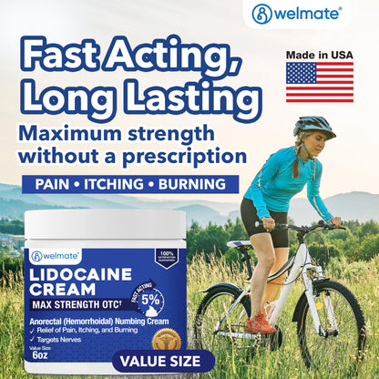 WELMATE 5% Lidocaine Cream for Hemorrhoids, 6 oz Jar – Fast-Acting Lidocaine Numbing Cream & Topical Analgesic Cream for Anorectal Itch Relief WELMATE buy supplements Au