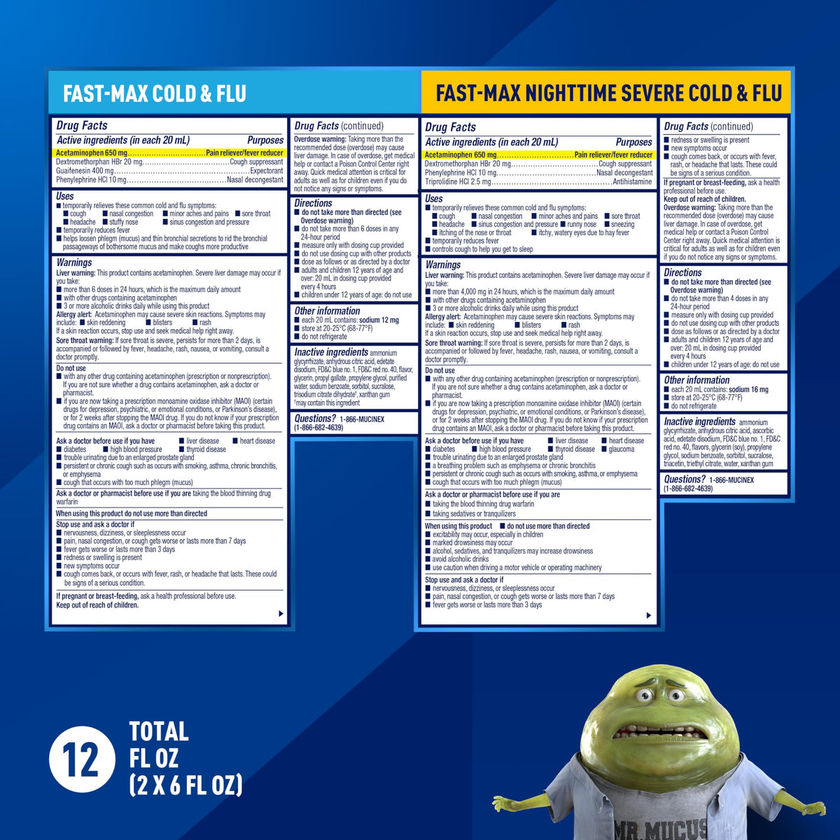 Mucinex Fast-Max Cold and Flu & Nightshift Medicine for Adults, Over-The-Counter Medication Combo Pack for Sore Throat Relief, Decongestant, Cough & Cold Medicine (2 x 6 Fl Oz) Mucinex buy supplements Au