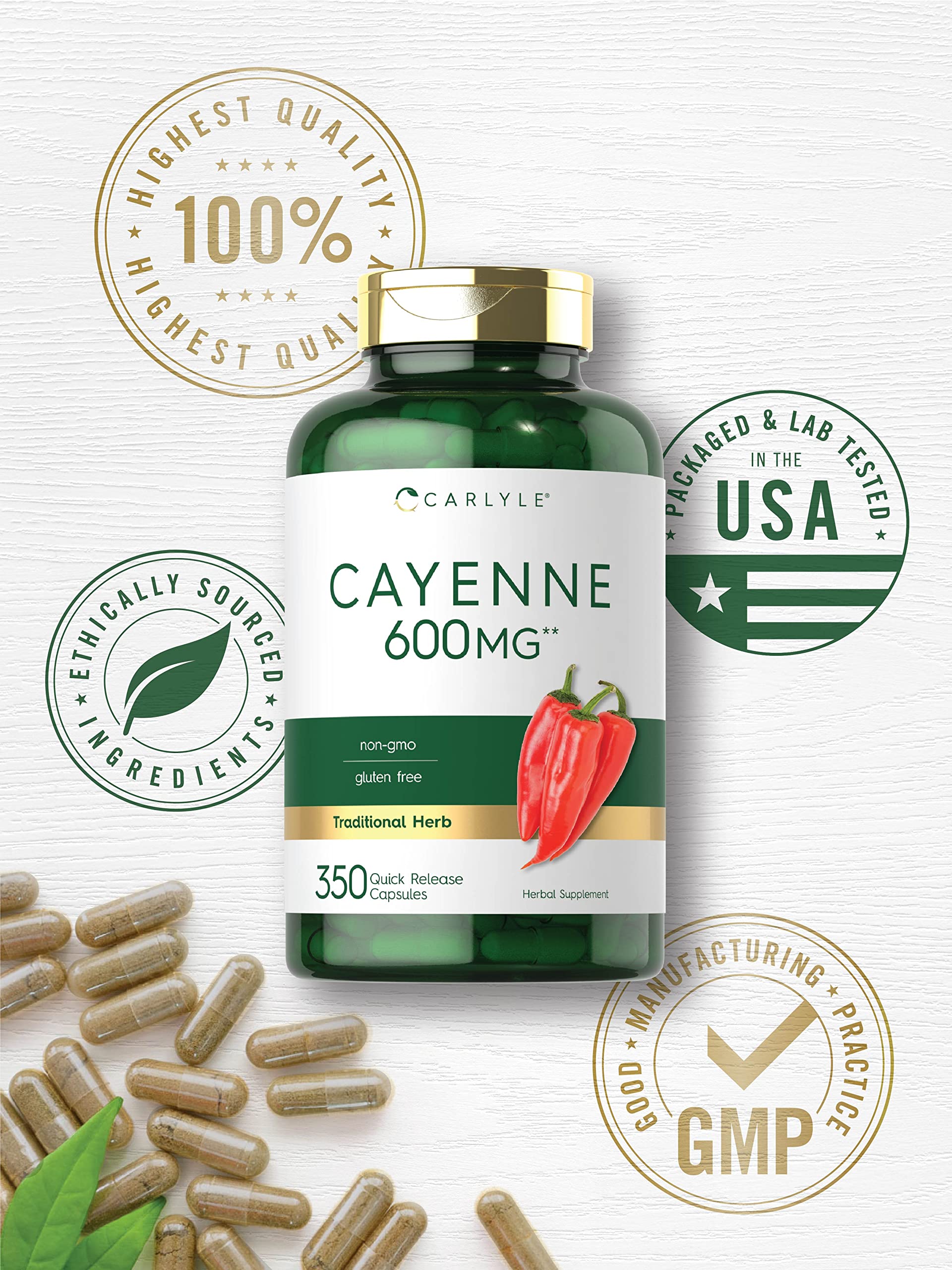 Carlyle Cayenne Pepper Capsules 600mg | 350 Pills | Non-GMO, Gluten Free Supplement CarlyleBuy Supplements Australia