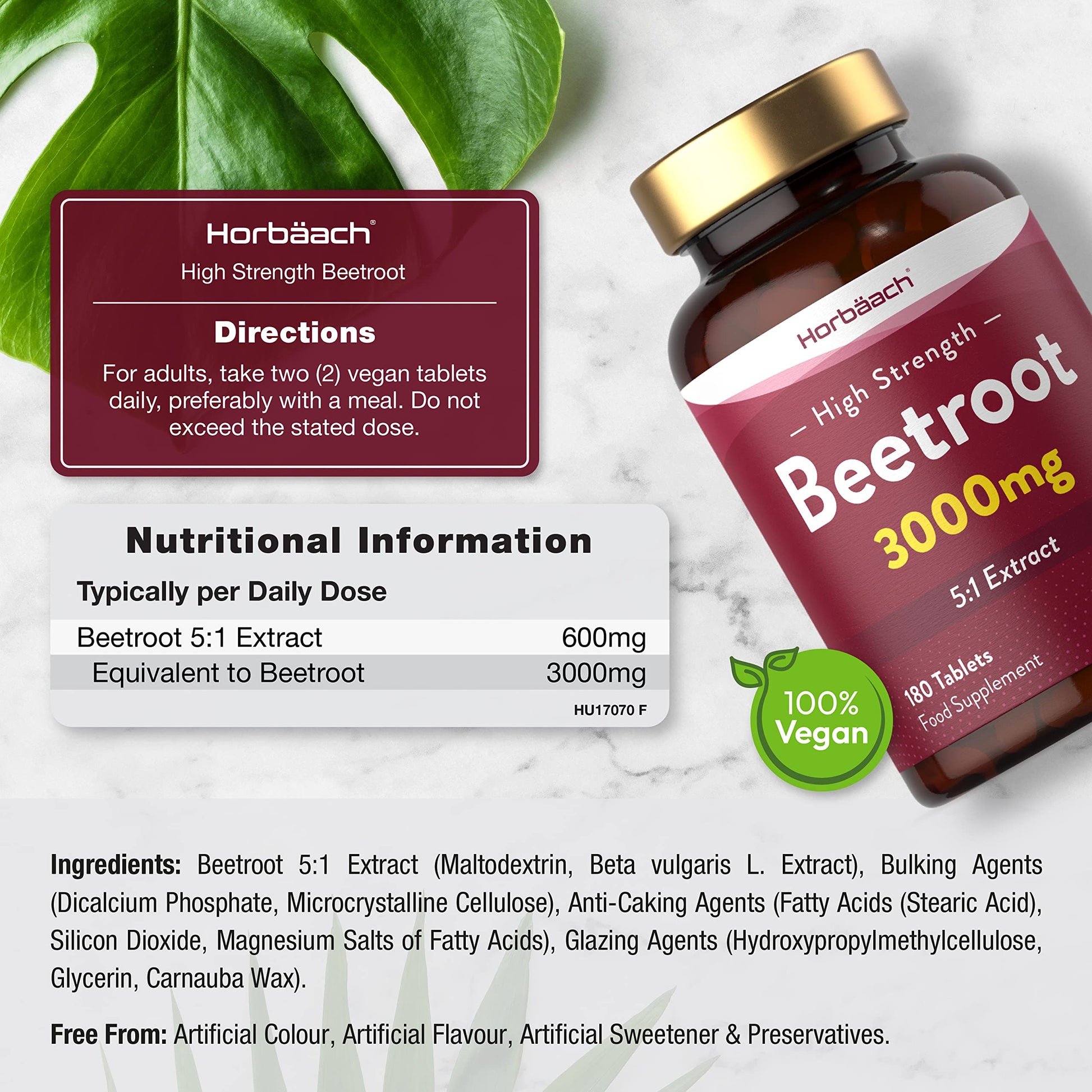 Beetroot Tablets 3000mg | 180 Count | High Strength 5:1 Extract Supplement | Nitric Oxide HorbäachBuy Supplements Australia