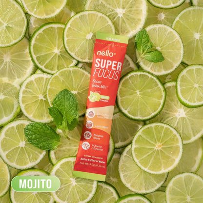 Nello Superfocus Mojito – Nootropic Focus Drink Mix, 20 On-The-Go Packets, Alpha GPC, Lion’s Mane, Rhodiola, Sugar-Free NelloBuy Supplements Australia