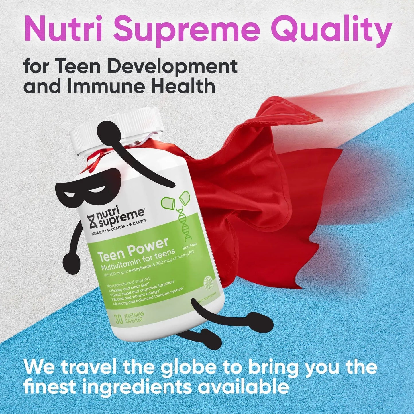 Nutri Supreme Teen Multivitamin for Boys and Girls 12-17, Best Kosher One Per Day Teen Vitamins, Formulated for Teen Development NUTRI-SUPREME RESEARCH