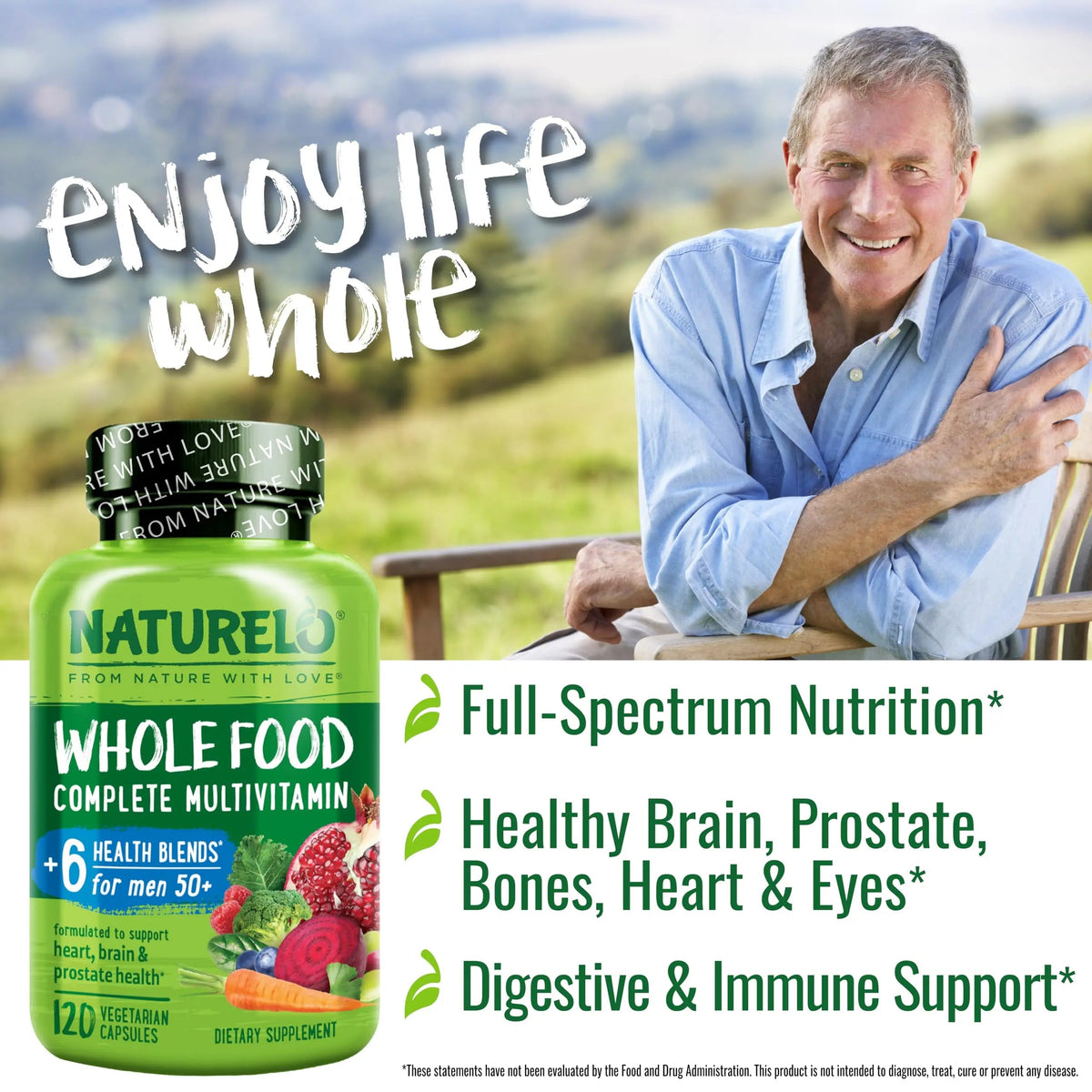 NATURELO Whole Food Multivitamin for Men 50+ - with Vitamins, Minerals, Organic Herbal Extracts - Vegan Vegetarian NATURELOBuy Supplements Australia
