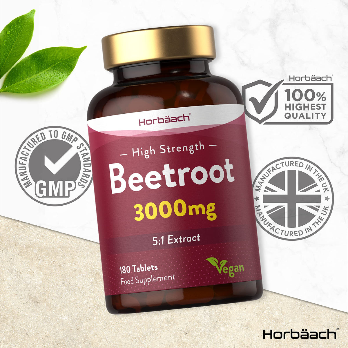 Beetroot Tablets 3000mg | 180 Count | High Strength 5:1 Extract Supplement | Nitric Oxide HorbäachBuy Supplements Australia