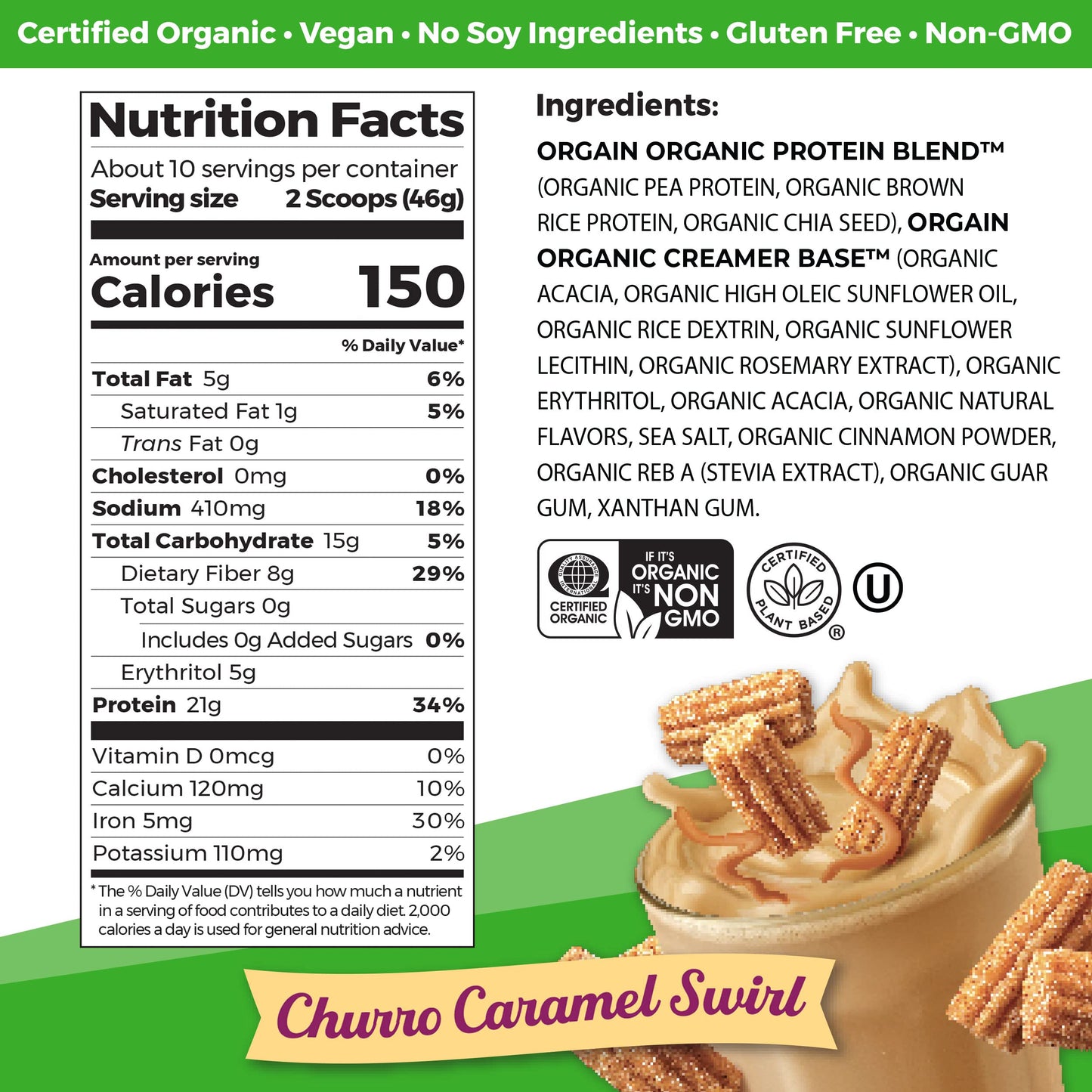 Orgain Organic Vegan Protein Powder, Churro Caramel Swirl - 21g Plant Based Protein OrgainBuy Supplements Australia