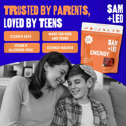 SAM+LEO Vitamin B Complex Gummies with Biotin for Kids & Teens - Caffeine-Free Focus & Energy Support Supplement Gummies | SAM+LEOBuy Supplements Australia