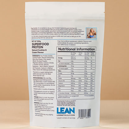 LEAN with Lilly Superfood Protein Vegan Protein Plant Based Protein Cookies and Cream Flavour 500g Lean With LillyBuy Supplements Australia