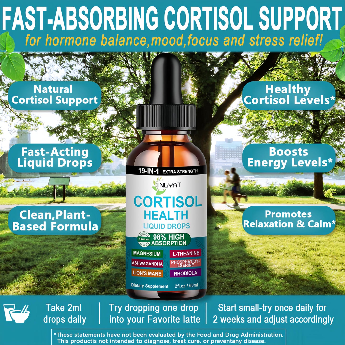 Cortisol Supplements for Women,19-in-1 Cortisol Supplement Liquid Drops w/Magnesium,L-Theanine,Ashwagandha,Omega-3, High Absorption Hormone Balanced for Women Drops - Sleep Focus Mood, Non-GMO JINGYATBuy Supplements Australia