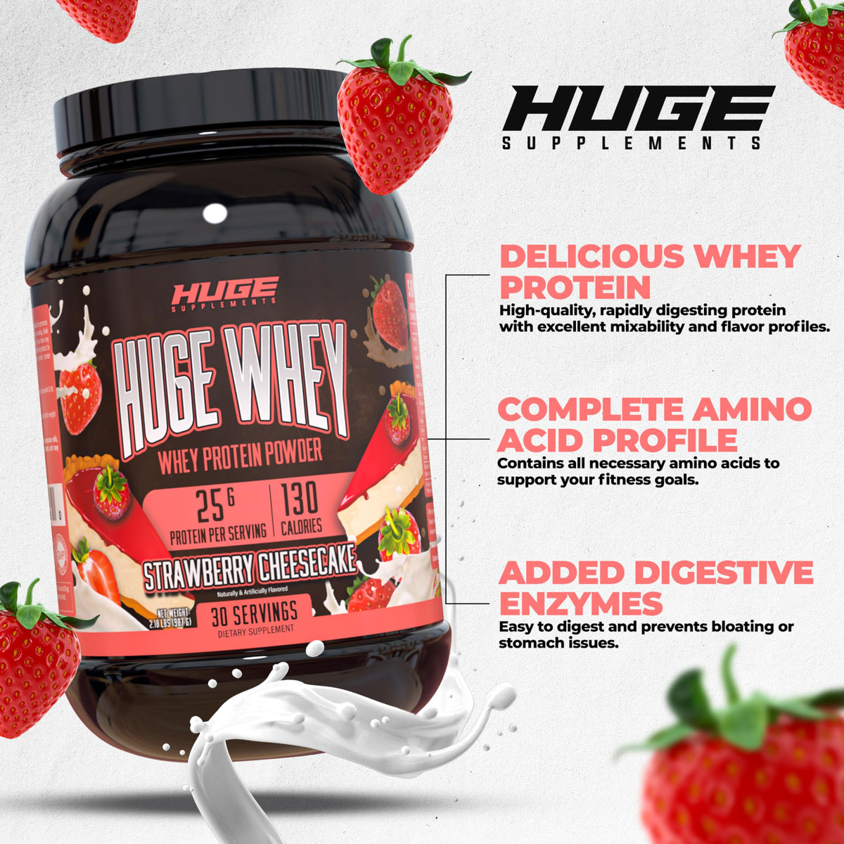 Huge Supplements, Whey Protein Concentrate Powder, Clinically Dosed Formula, 25g Huge SupplementsBuy Supplements Australia
