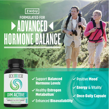 Zhou DIM Active - DIM Supplement, Hormone Balance for Women & Men, Hormonal Support with 250mg Diindolylmethane - 60 Vegan Capsules ZHOUBuy Supplements Australia