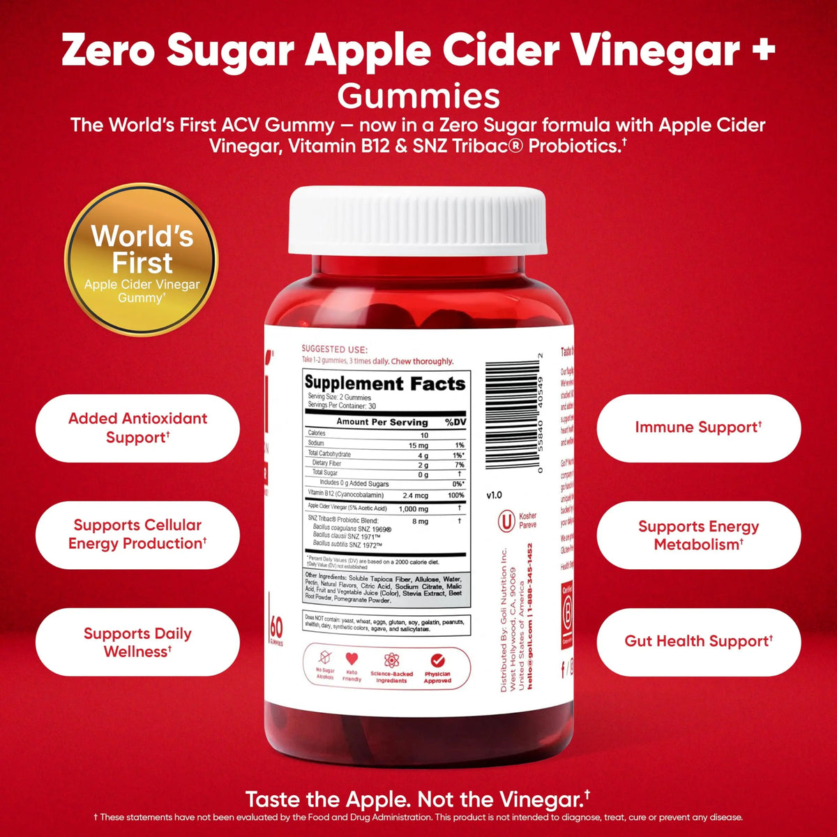 Goli Zero Sugar 6 Pack Bundle - World's First 3-in-1 Pre, Post, Probiotic, Apple Cider Vinegar with Vitamin B12 and Probiotics to Address Bloating, Ashwagandha & L-Theanine, Vitamin D Gummies Goli buy supplements Au