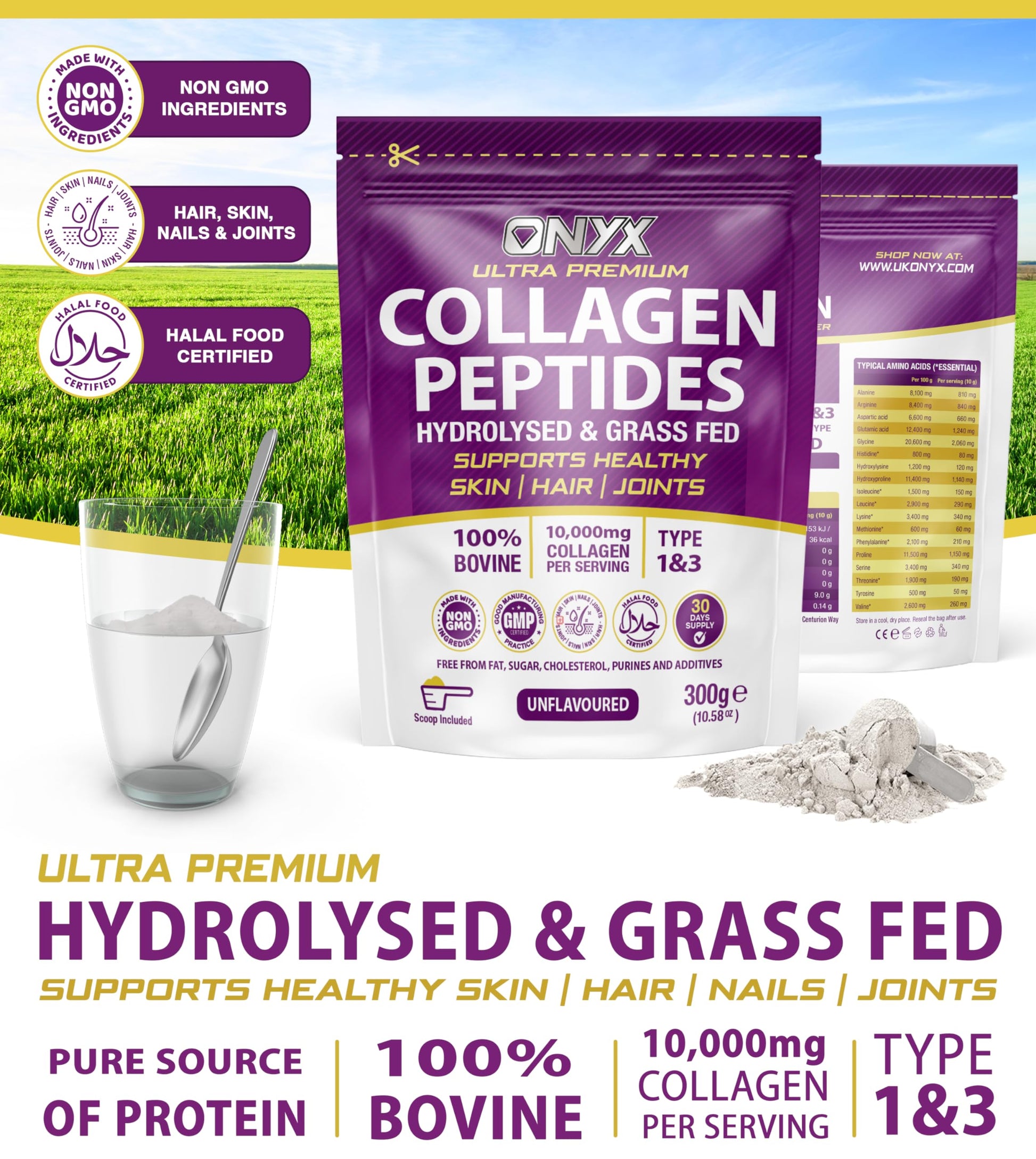 Collagen Powder 600g - 60 Servings - Collagen Peptides Supplement with High ONYX INGREDIENTS 101Buy Supplements Australia
