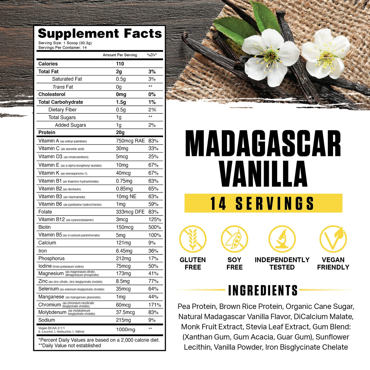 Ambrosia Plant Based Protein Powder 20g | Clean Vegan Pea Protein Powder | Gluten & Dairy Free, Keto Friendly, No Added Sugar | 14 Servings | Vanilla Ambrosia buy supplements Au