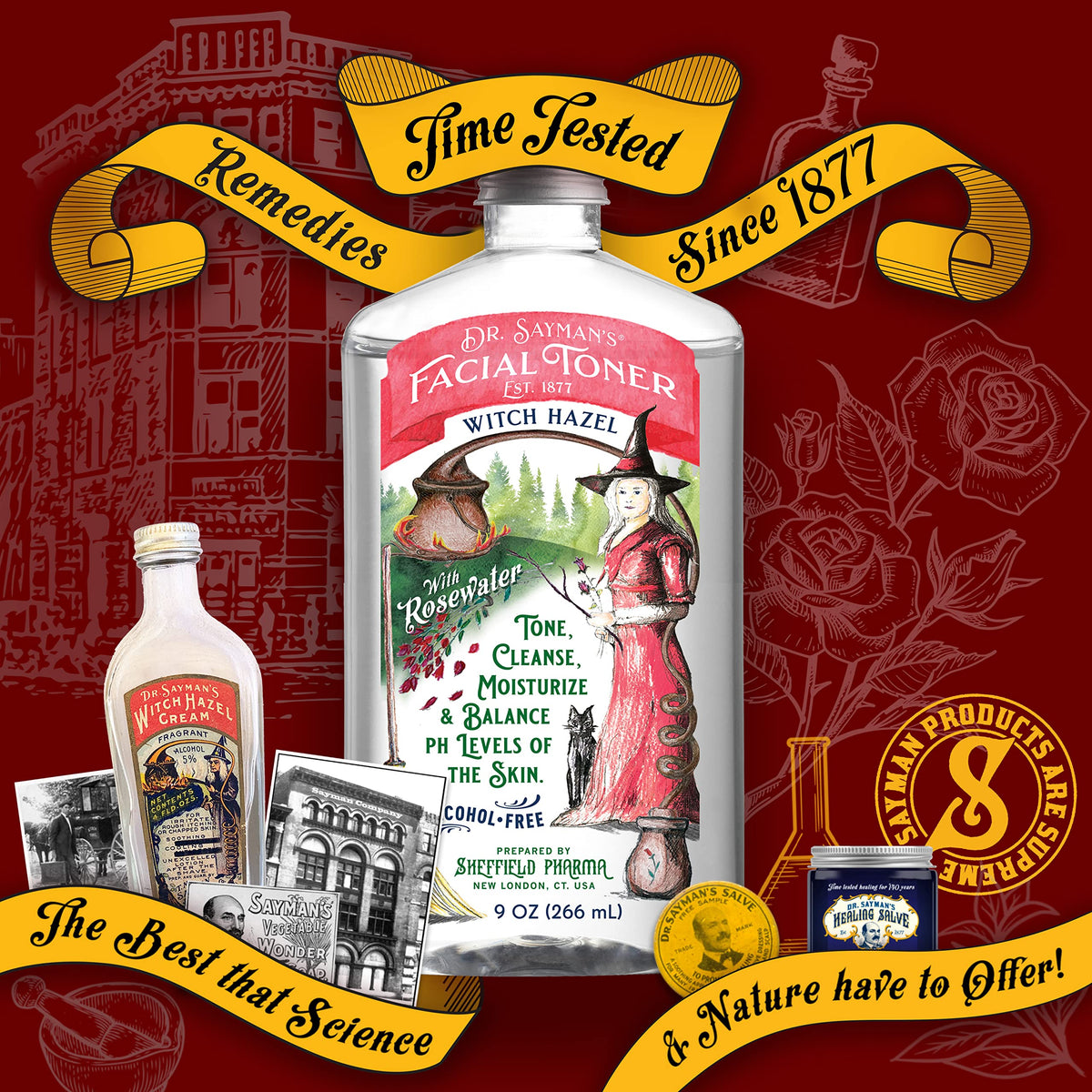 Dr. Saymans Alcohol-Free Facial Toner with Witch Hazel, Rosewater & Rice Protein, Removes Impurities & Hydrates Your Face, 9 oz Sayman Salve buy supplements Au