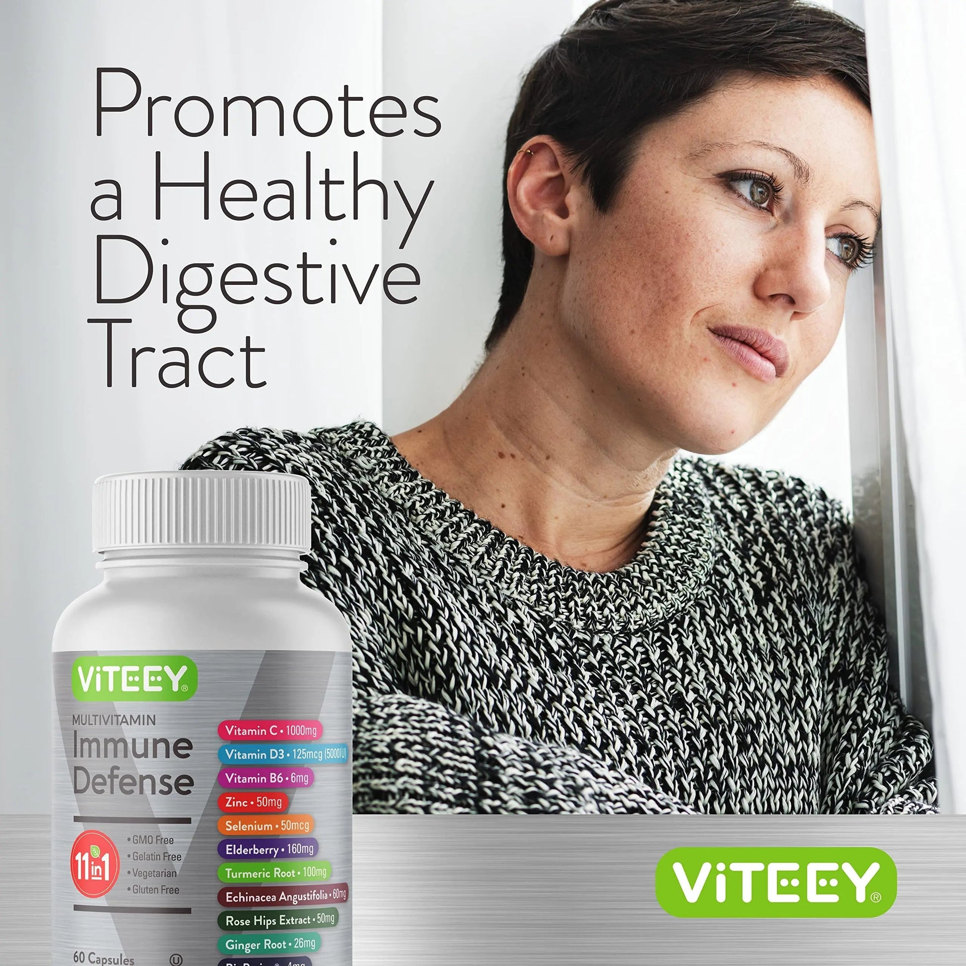 VITEEY 11 in 1 Immune Support Supplement - Immune Defense with Vitamin D3, B6, Echinacea, Turmeric, Rose-HIPS, Selenium Viteey
