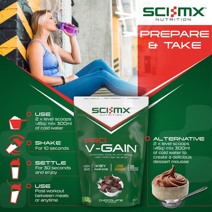 SCI-MX Pro V Gain 100% Plant Based Vegan Protein Formula With No Added Sugar - Chocolate Flavour - 900g - 20 SERVINGS SCI-MXBuy Supplements Australia
