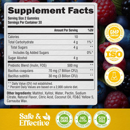 Probiotic Gummies 10B CFU with Prebiotic Fiber - Digestion & Immune Support - Debloat, Stomach & Gut Comfort - Probiotics for Women & Men - Natural Berry Flavor - Vegan & Sugar-free - 60 Gummies NUTRAHARMONYBuy Supplements Australia