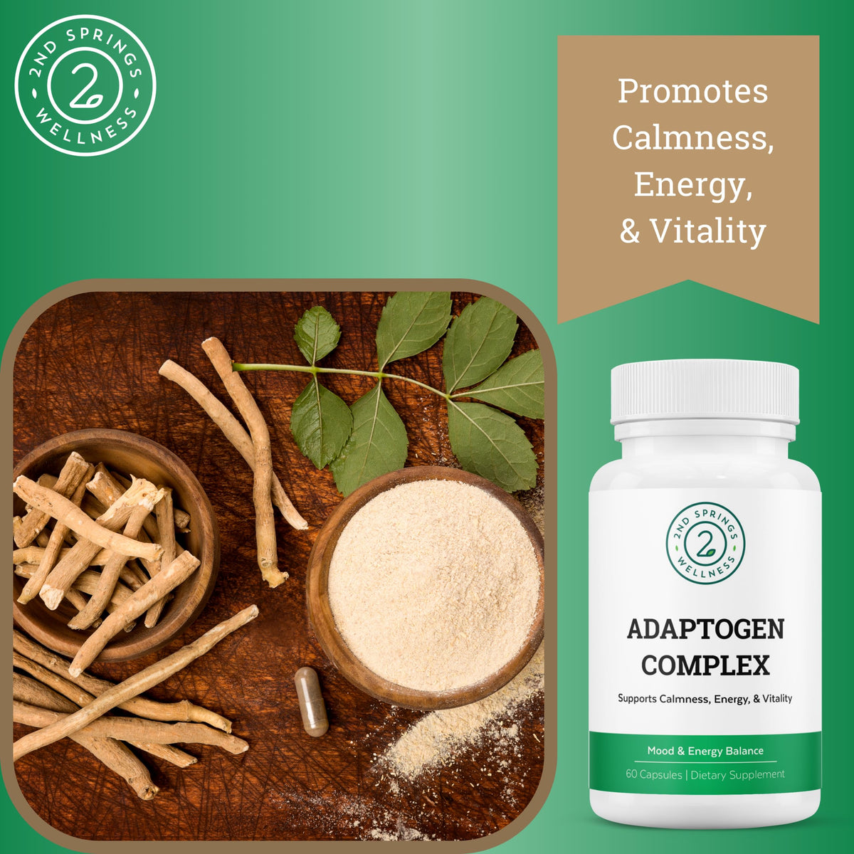 2nd Springs Adaptogen Complex Calmness, Energy and Vitality Booster - Ashwagandha, Schisandra, Astragalus, Ginseng, Rhodiola, and More - Adrenal Support Supplements - 60 Ct 2nd SpringsBuy Supplements Australia