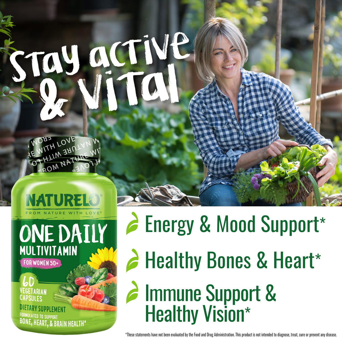 NATURELO One Daily Multivitamin for Women 50+ (Iron Free) - Menopause Support for Women Over 50 - Whole Food Supplement - Non-GMO - No Soy - 60 Capsules - 2 Month Supply NATURELOBuy Supplements Australia