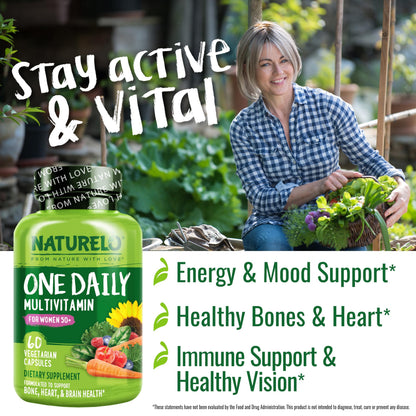 NATURELO One Daily Multivitamin for Women 50+ (Iron Free) - Menopause Support for Women Over 50 - Whole Food Supplement - Non-GMO - No Soy - 60 Capsules - 2 Month Supply NATURELOBuy Supplements Australia