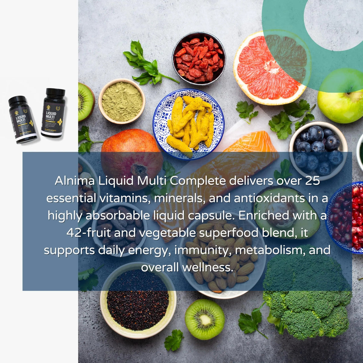 ALNIMA Halal Liquid Multivitamin Complete – Energy & Immune Support with 29 Essential Nutrients | 60 Liquid Capsules – Halal Certified ALNIMA