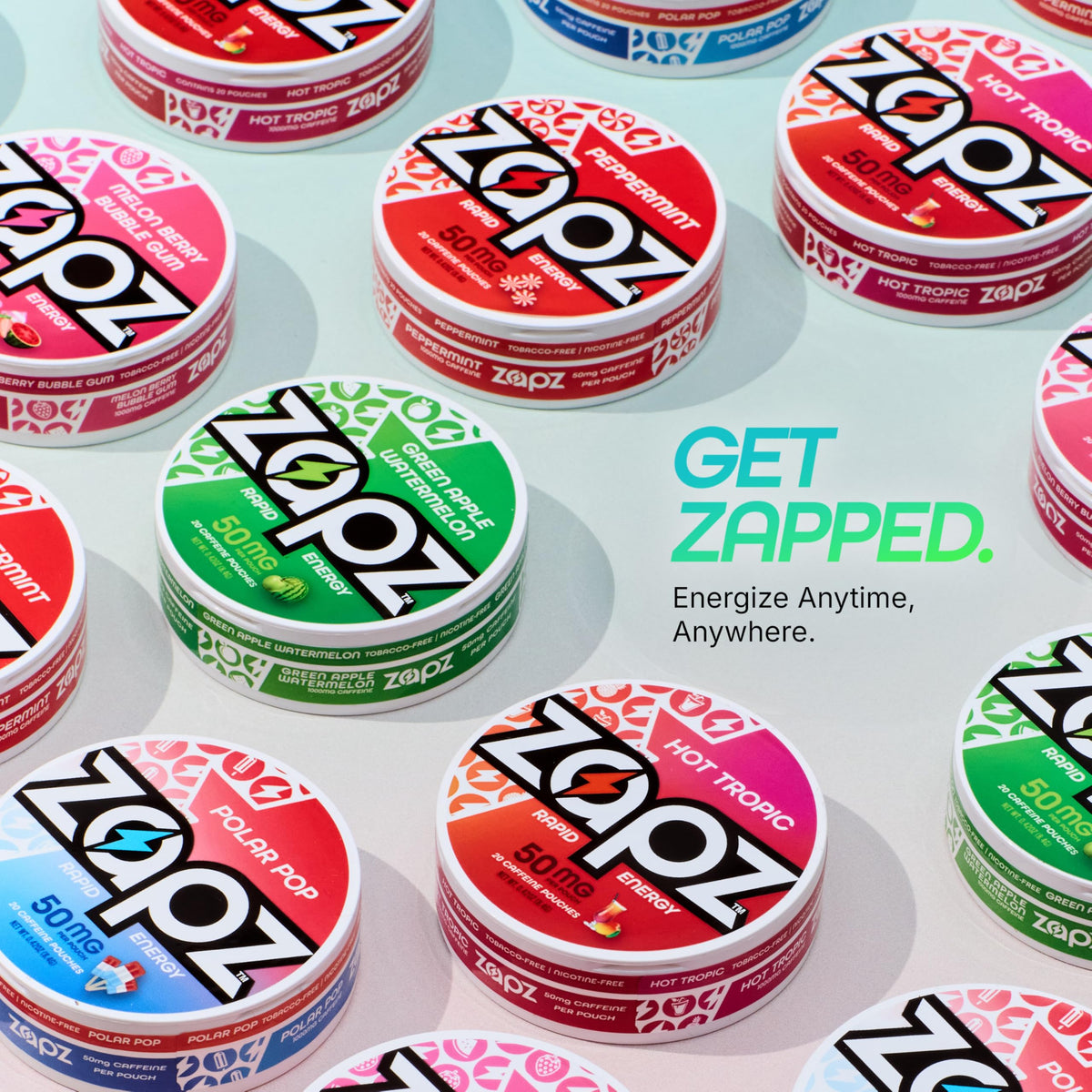 ZAPZ Caffeine Pouches, Hot Tropic, 5 Cans x 20 Count, Energy Pouches with 50mg Caffeine, Nootropic Focus Support, Niacin, L-Theanine, L-Tyrosine, Sugar Free, No Coffee Grinds ZAPZBuy Supplements Australia