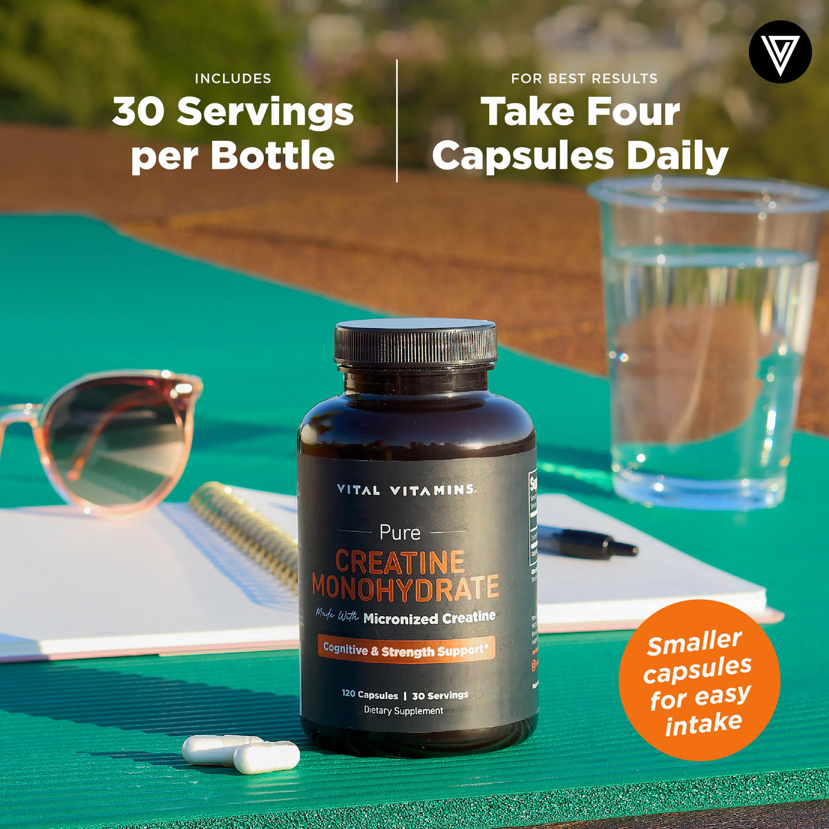 Vital Vitamins Creatine Monohydrate Pills for Women & Men - Micronized Creatine Capsules - Cognitive, Strength, Recovery Support - 3g (3000mg) per Serving - Vegan, Non-GMO, 120 Count Vital VitaminsBuy Supplements Australia