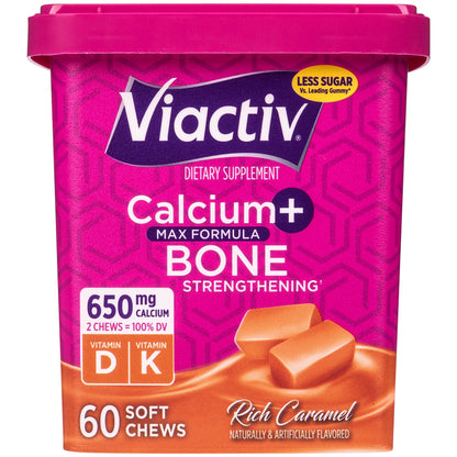 Viactiv Calcium + Vitamin D Supplement Soft Chews for Women & Men - Chewable Calcium for Bone Health Support, 650 mg per Serving, Vitamin D & K for High Absorption - 60 Count, Caramel ViactivBuy Supplements Australia