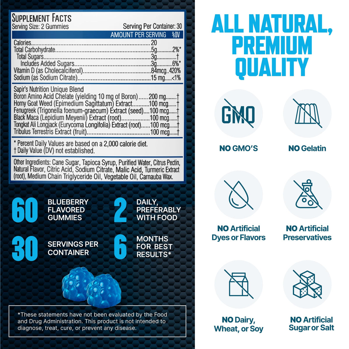 Testosterone Booster Gummies, Male Enhancing Supplement, Add 2 in” Enlargement Gummies for Men , Male Enhancement Chews Energy, Strength, Stamina, Endurance, Performance, Natural Blue Berry Chews Sapir's NutritionBuy Supplements Australia