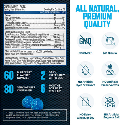 Testosterone Booster Gummies, Male Enhancing Supplement, Add 2 in” Enlargement Gummies for Men , Male Enhancement Chews Energy, Strength, Stamina, Endurance, Performance, Natural Blue Berry Chews Sapir's NutritionBuy Supplements Australia