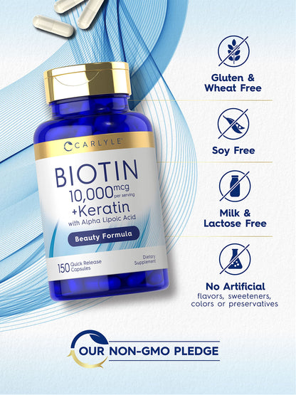 Carlyle Biotin 10000mcg | 150 Capsules | Beauty Formula with Keratin | Non-GMO, Gluten Free Supplement Carlyle buy supplements Au