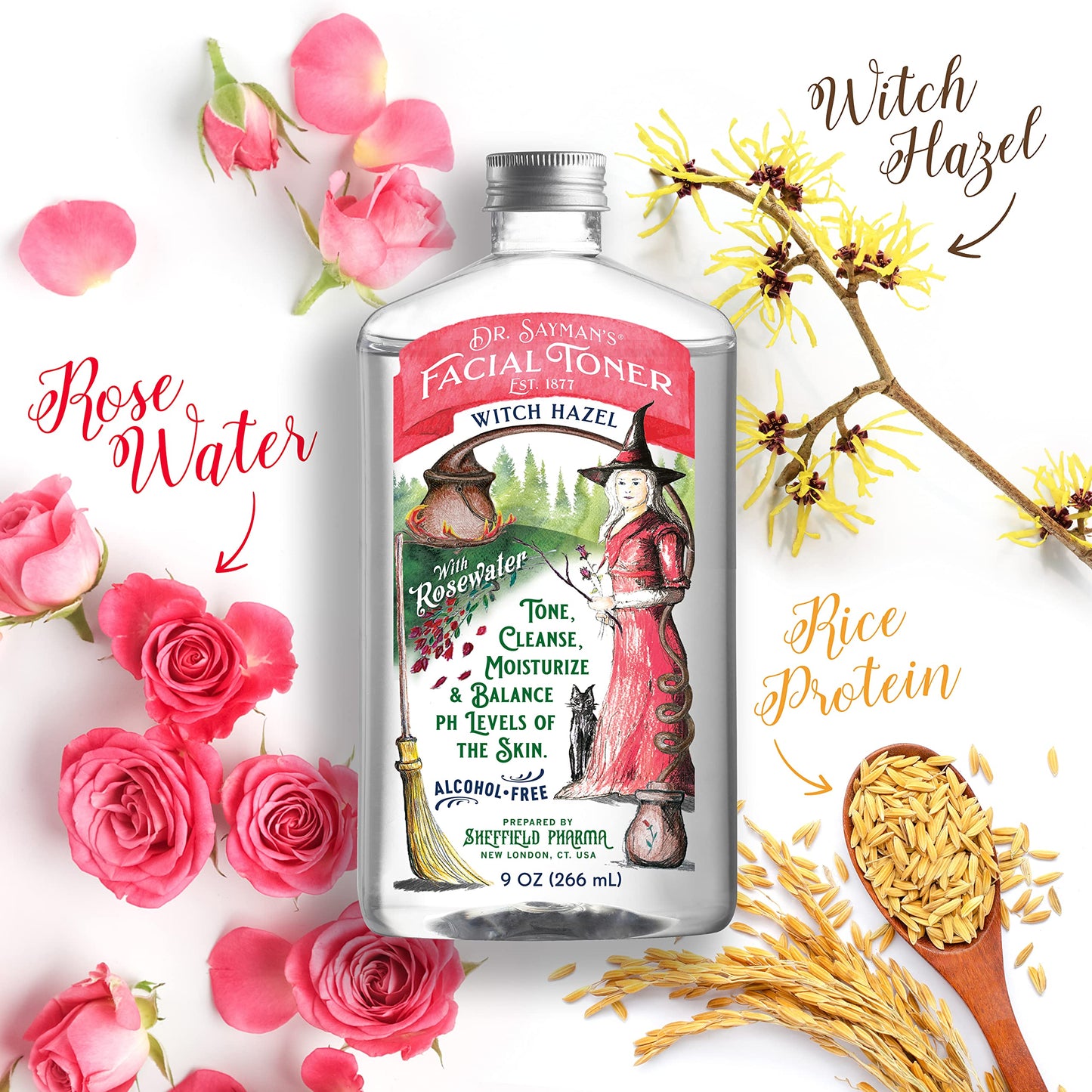 Dr. Saymans Alcohol-Free Facial Toner with Witch Hazel, Rosewater & Rice Protein, Removes Impurities & Hydrates Your Face, 9 oz Sayman Salve buy supplements Au
