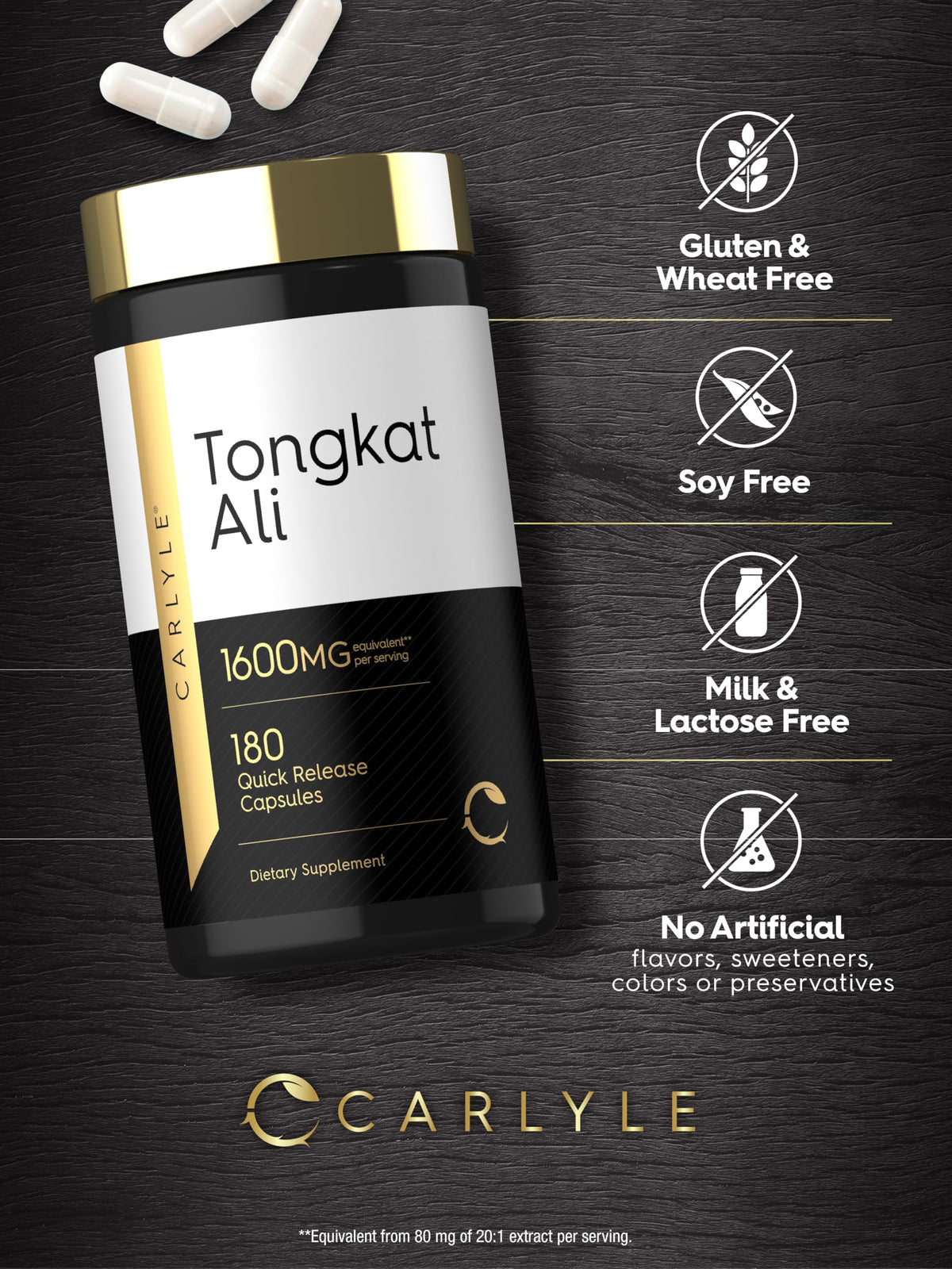 Carlyle Tongkat Ali | 180 Quick Release Capsules | Non-GMO and Gluten Free Supplement