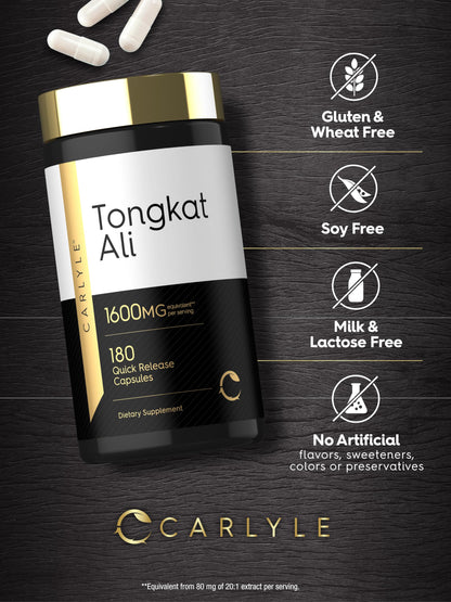 Carlyle Tongkat Ali | 180 Quick Release Capsules | Non-GMO and Gluten Free Supplement