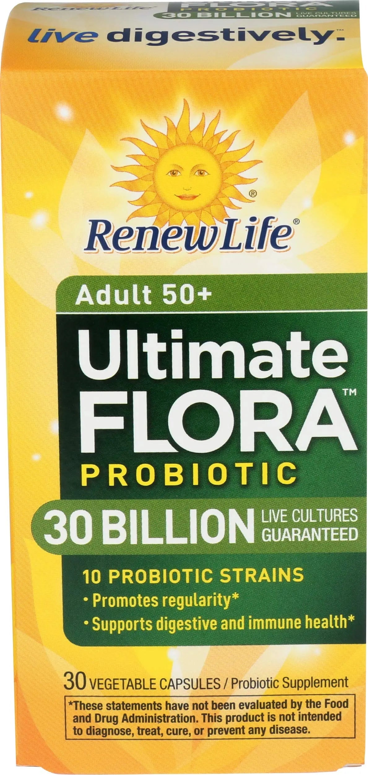 Renew Life Probiotic Adult 50 Plus Probiotic Capsules, Daily Supplement Supports Urinary, Digestive and Immune Health, L. Rhamnosus GG, Dairy, Soy and gluten-free, 30 Billion CFU, 30 Count Renew LifeBuy Supplements Australia