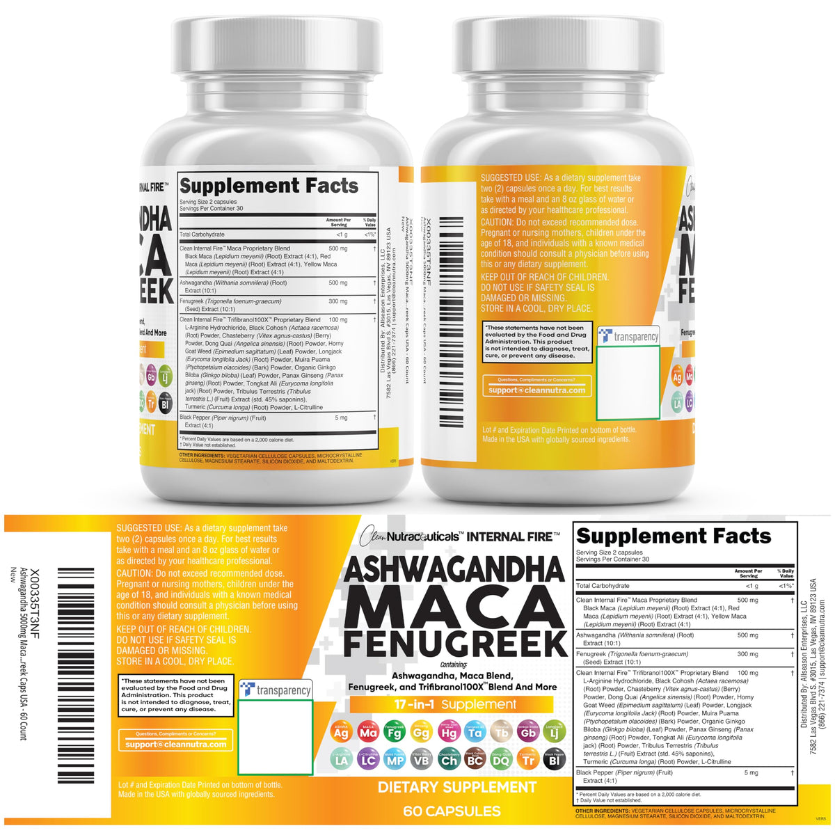 Clean Nutraceuticals Ashwagandha Maca Root Fenugreek Supplement with Tongkat Ali Ginseng - Assists with Stress, Mood & Thyroid - Ashwagandha Capsules Fenugreek Caps - 1 Pack Clean NutraceuticalsBuy Supplements Australia