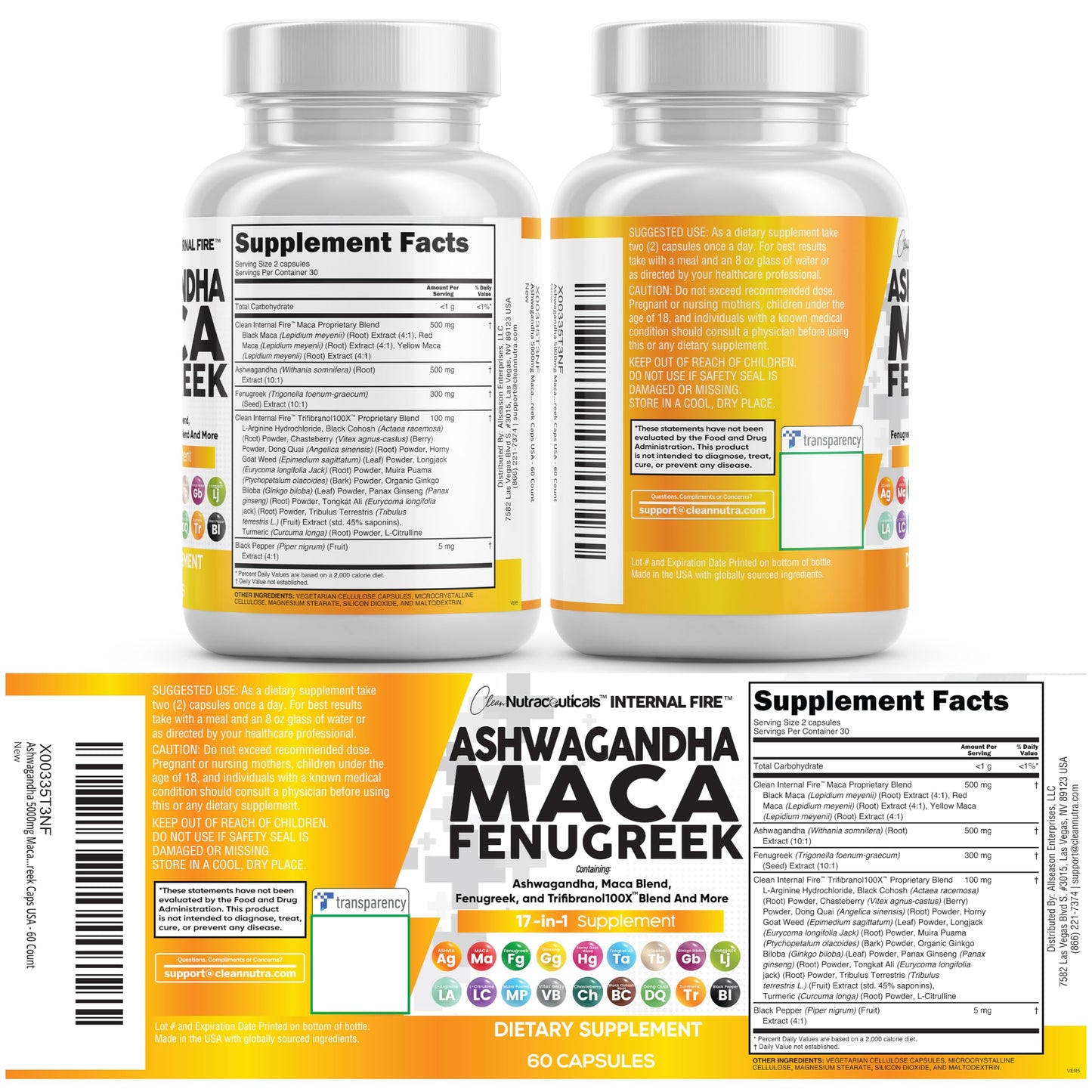 Clean Nutraceuticals Ashwagandha Maca Root Fenugreek Supplement with Tongkat Ali Ginseng - Assists with Stress, Mood & Thyroid - Ashwagandha Capsules Fenugreek Caps - 1 Pack Clean NutraceuticalsBuy Supplements Australia