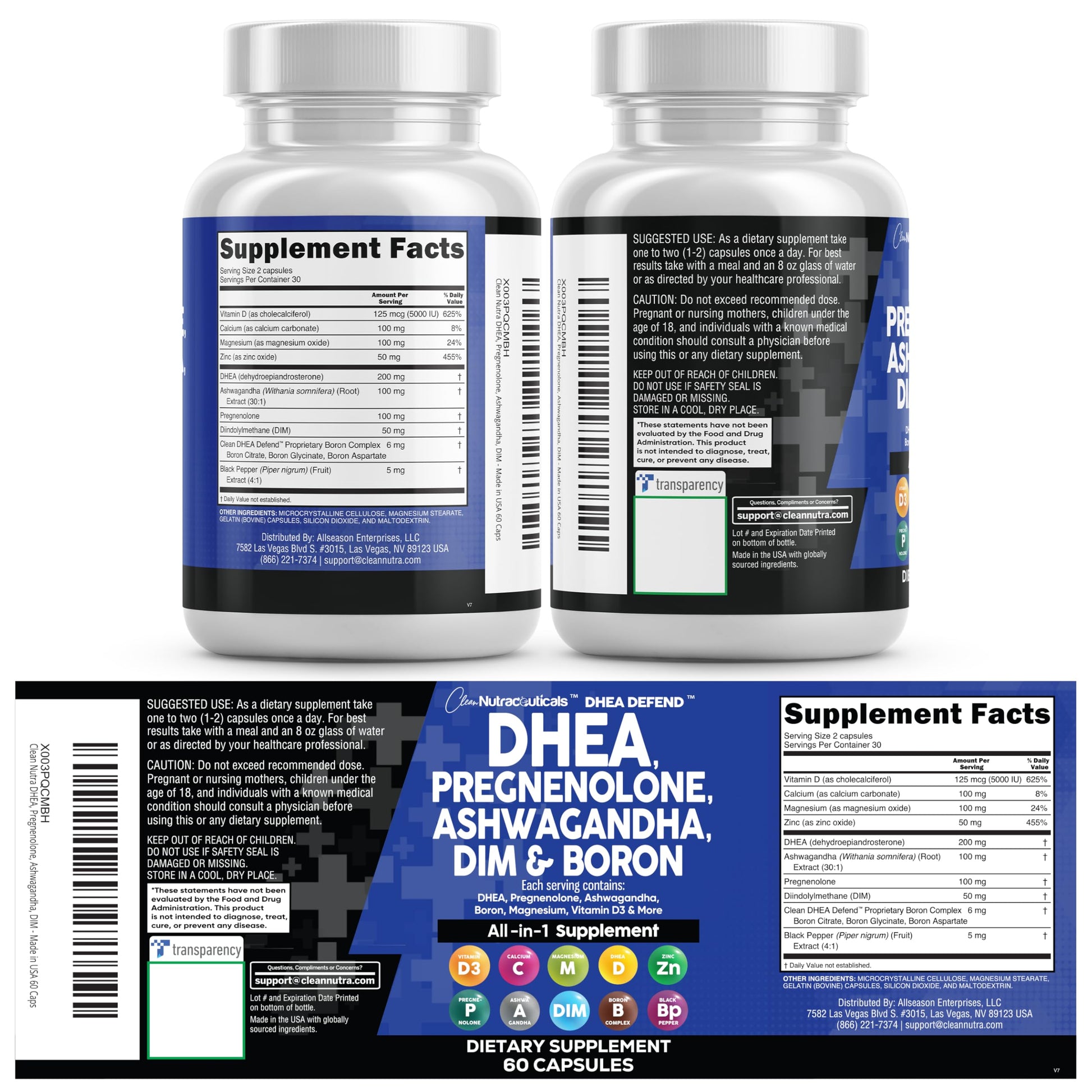 DHEA 200mg Supplement Pregnenolone 100mg for Men & Women with DIM Ashwagandha Boron 6mg Complex Calcium Magnesium Zinc 50mg Vitamin D3 5000 iu Hormone Support Capsules Pills - Made in USA 60 Ct Clean NutraceuticalsBuy Supplements Australia
