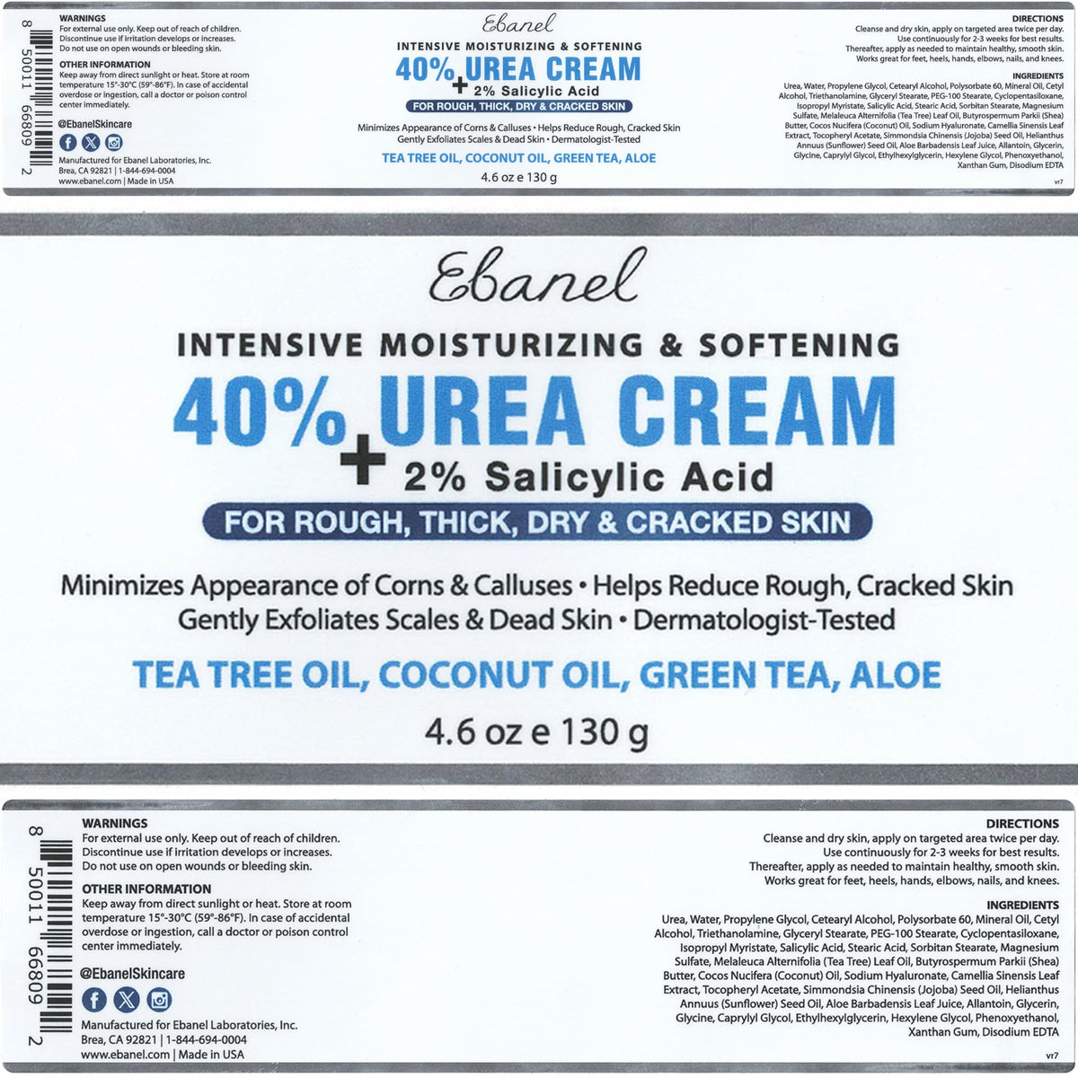 Ebanel Urea Cream 40% plus Salicylic Acid 2%, Foot Cream for Dry Cracked Heels Feet Knees Elbows Hands, Foot Dead Skin Cuticle Callus Remover Toenail Softener, Keratolytic Skin Barrier Repair, 2-Pack Ebanel buy supplements Au