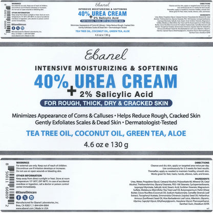 Ebanel Urea Cream 40% plus Salicylic Acid 2%, Foot Cream for Dry Cracked Heels Feet Knees Elbows Hands, Foot Dead Skin Cuticle Callus Remover Toenail Softener, Keratolytic Skin Barrier Repair, 2-Pack Ebanel buy supplements Au
