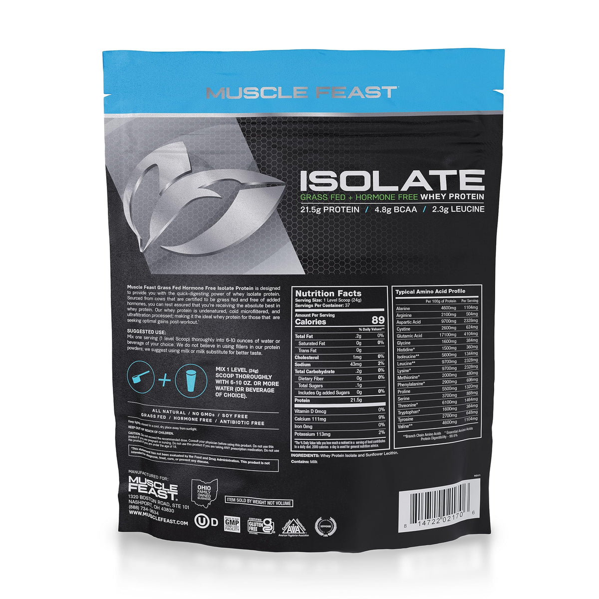 Muscle Feast Grass-Fed Whey Protein Isolate, All Natural Hormone Free Pasture Raised Muscle FeastBuy Supplements Australia