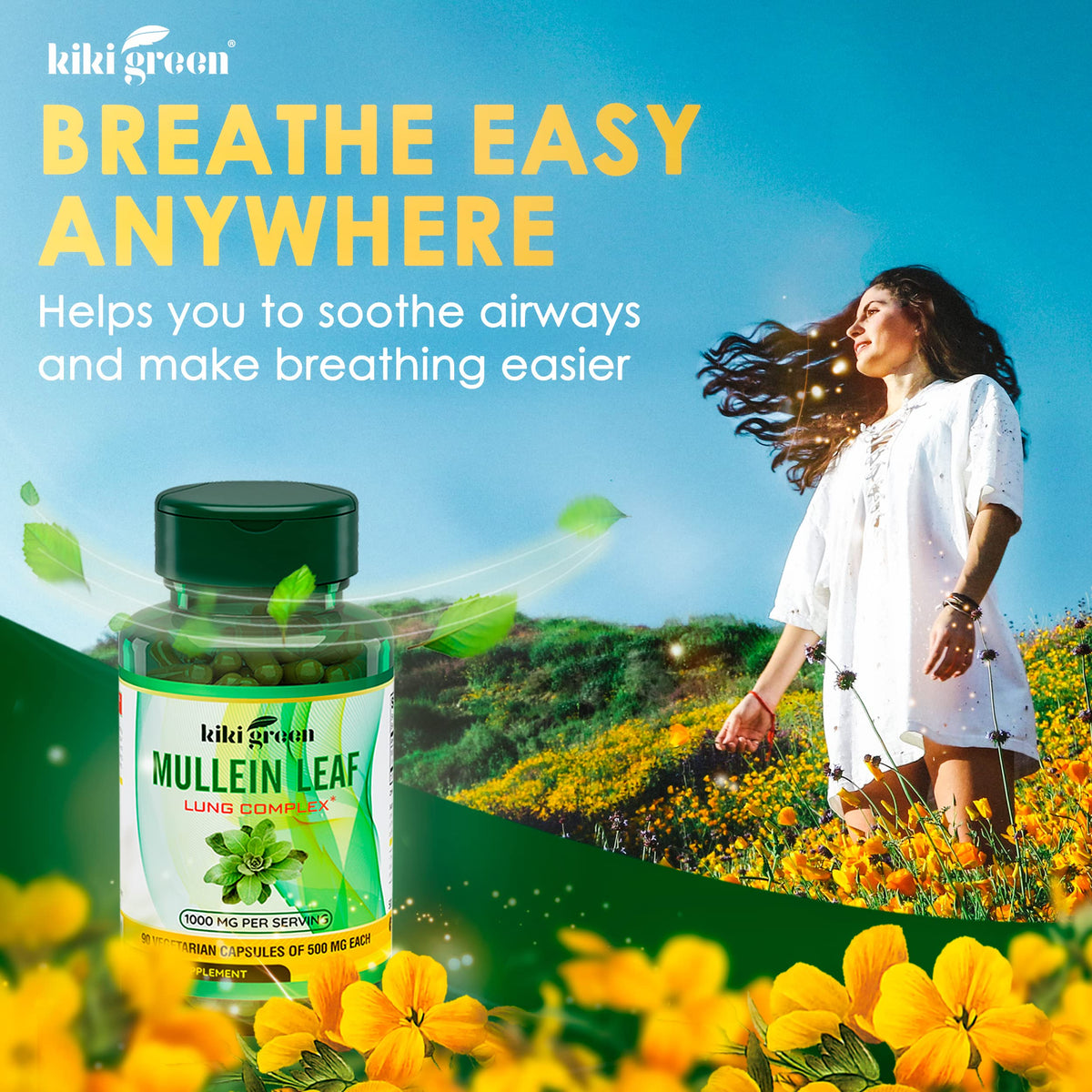 KIKI Green Mullein Leaf Extract Capsules - Herbal Respiratory Supplement - for Lung Cleans KIKI GreenBuy Supplements Australia