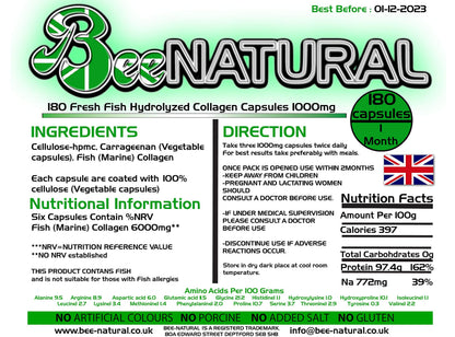 Bee-natural Pure Marine Hydrolyzed Collagen 1000mg 180 Capsules (1 Month Supply) Bee-naturalBuy Supplements Australia