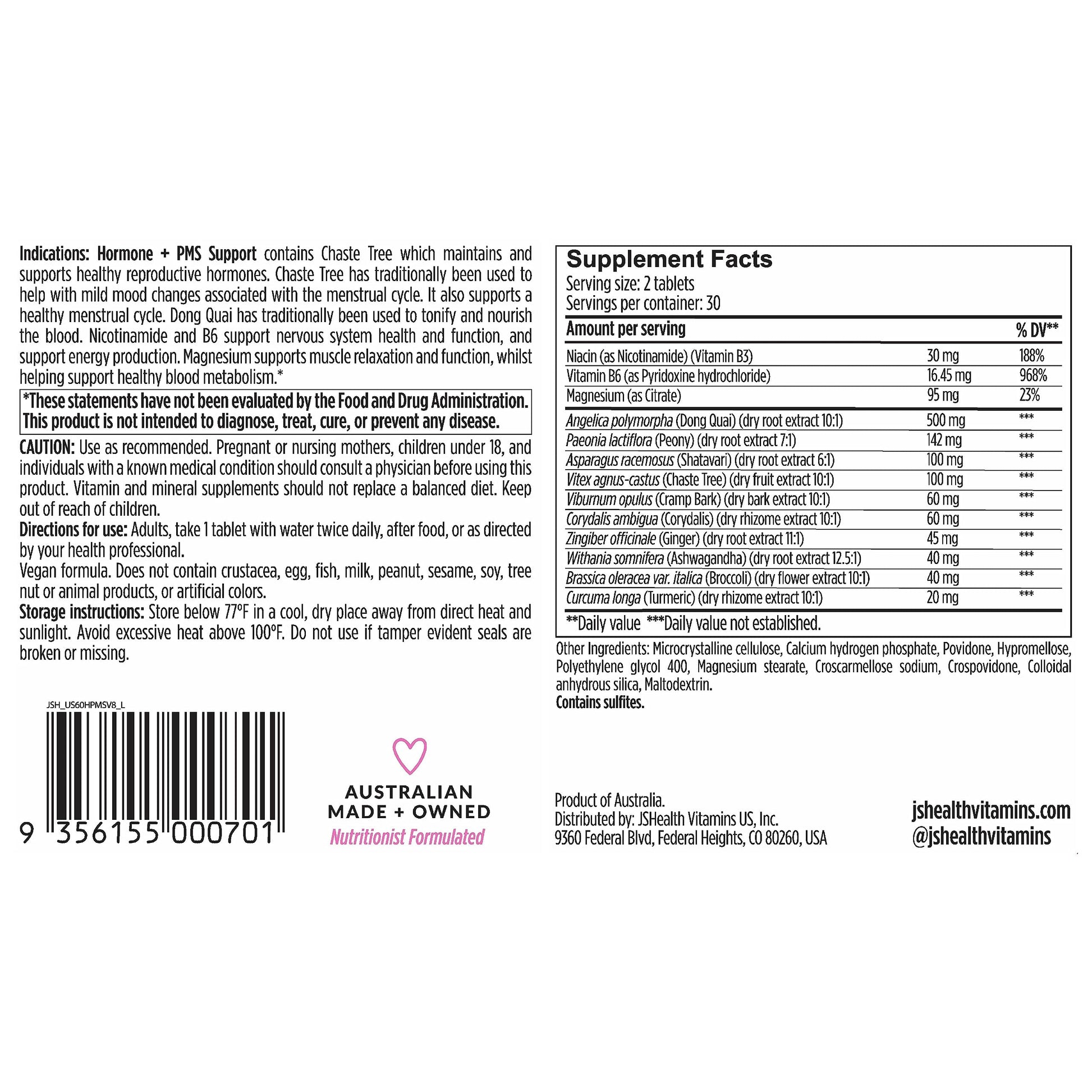 JSHealth Vitamins Hormone Balance for Women and PMS Support Supplement - Premenstrual Symptom Relief with Vitamins B3, B6 & Magnesium (60) JSHealthBuy Supplements Australia